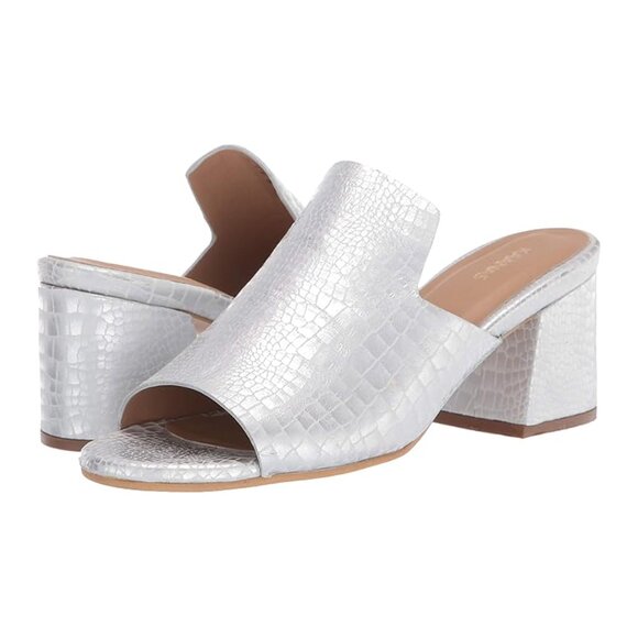 Kaanas York Croc Open Toe Mule Heel NEW Metallic Silver - Size 9 Womens - Picture 1 of 10